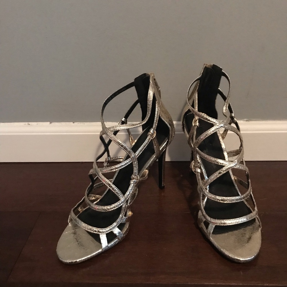 NWT Topshop Strappy Gold Heels